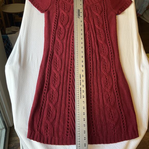 Decree Women Dress Size M Red Cable Knit Sweater Dress Short Sleeve Knee Length - Picture 8 of 10